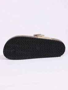 Sommeressentiell! Klassische khakifarbene vielseitige Slip-On Sandalen mit verstellbarem Schnallenverschluss, minimalistisch aber langanhaltend, weiche korkähnliche Sohle passt sich der Fußform an, mühelos elegant zu jedem Outfit - Khaki - Übersicht 9