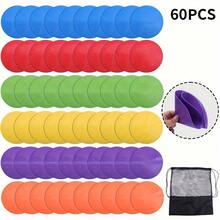 60pcs 12cm Flat Ground Markers, Soccer Training Flat Landmark Markers, Tennis Court Markers, Comes With Square Net Bag - Multicolor - View 9
