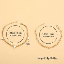 2pcs Gold-Tone Heart Shaped Anklet Set, Beach Vacation Style For Women - Anklets - View 2