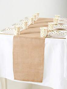 1pc Linen Table Runner, Rustic Burlap Wedding Tablecloth, Rectangular Woven Linen Decorative Tablecloth For Forest Theme Party, Picnic, Farmhouse Decor, Vintage Burlap Roll, Home Decor, Party Decoration, Bridal Shower, Birthday, Holiday, Wedding - Brown - View 11