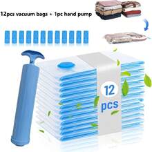 12 piezas Juego de bolsas de almacenamiento al vacío con bomba de aire manual, que incluye 12 bolsas pequeñas rectangulares de plástico diseñadas para ahorrar espacio, ideales para guardar ropa y ropa de cama, también excelentes para viajes - transparente - Ver 6