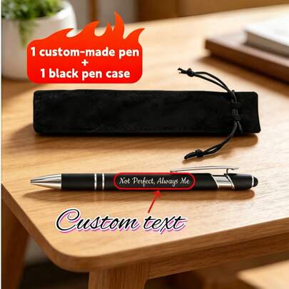 [Customized] 2-Piece Personalized Metal Ball Pen Set (1 Customized Pen + 1 Black Pen Pouch), Neutral Design, Gift Box, Suitable For Friends, Classmates And Family - Great For Creative Writing, Black, Ideal For Christmas, Home And Office Use