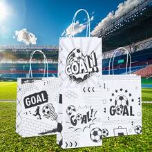 10/20个黑白极简足球主题纸袋，8种不同图案的“GOAL”印花派对礼品包装袋，足球俱乐部活动装饰，生日派对，球迷节礼品包装用品 - NF-005 - 查看 2