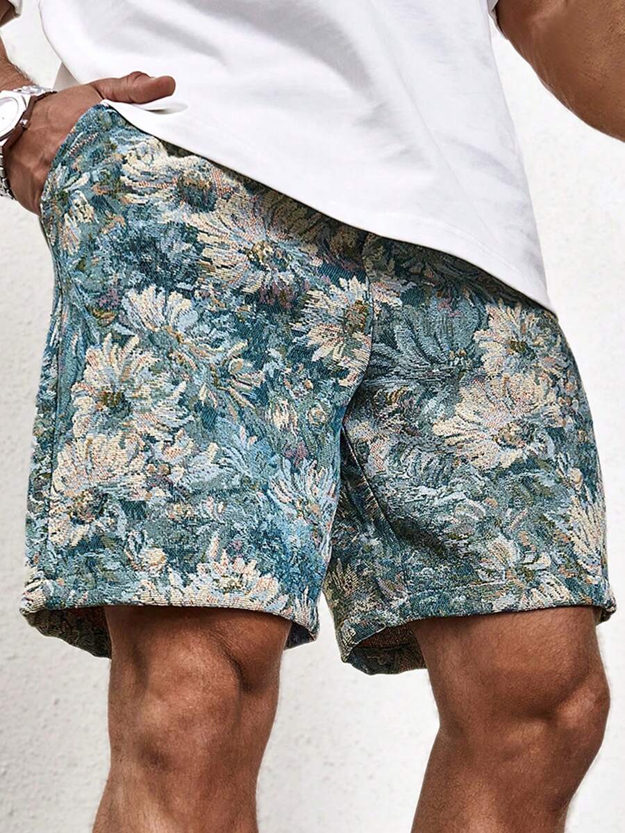 Quần short nam mùa hè, chất liệu vải dệt jacquard, thích hợp cho đi biển, chạy bộ và các hoạt động thể thao mùa hè. - Màu xanh bạc hà - Xem 1