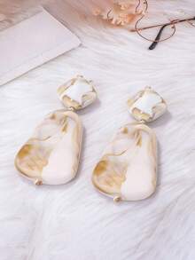 Bộ trang sức gồm dây chuyền và bông tai đính hạt hình tứ giác bất đối xứng, phong cách Pháp thanh lịch và nghệ thuật, dành cho nữ. - Bộ trang sức hình học - Xem 3