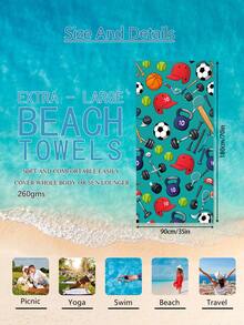 1pc Sports Ball Pattern Kids Beach Towel, Super Absorbent Large Beach Blanket, Suitable For Travel, Swimming Pool, Diving, Surfing, Yoga, Camping, Available In Multiple Sizes, Beach Accessories - Multicolor - View 12