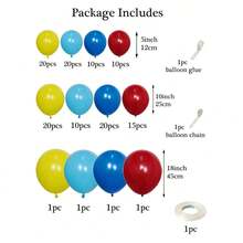 Un conjunto de 130 guirnaldas de globos de látex rojos, amarillos y azules, adecuados para fiestas de bebés, decoraciones de fiestas de cumpleaños, etc., que incluyen varios globos. - Ver 6
