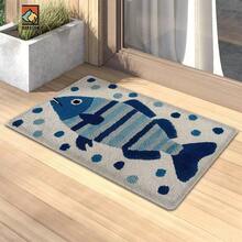 1 pieza Felpudo con diseño de pez a rayas, Felpudo de bienvenida, Alfombra pequeña, Felpudo para exteriores, Alfombra de cocina, Decoración del hogar, Felpudo para la puerta principal, Alfombra de área, Alfombra para exteriores, Decoración del hogar, Alfombra de área, Alfombra de jardín, Alfombra lavable - Multicolor - Ver 3