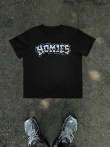 2026 Graphic Tees1Pcs Homies Graphic Print Men's T Shirt Casual Streetwear 100% Cotton TShirt Men's Summer Simple Tee Gift For Men, Gangster Style Urban Top, Fashionable Hip Hop Short Sleeve Crew Neck Black Teeshirts Graphicshirts Graphic - 黑色 - 查看 1