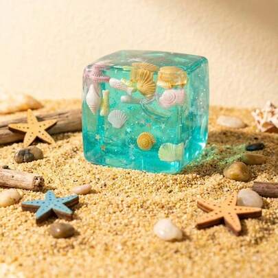 POKOJA LAND Ocean Themed Stress Relief Cube, Decorated With Cartoon Seashells, Conches, Fish Schools And Ice Cream Elements, Creates A Marine Party Atmosphere, Effectively Relieves Anxiety. Suitable For Outdoor Spaces And Office Environments, Providing Stress Relief Experience Anytime. Also An Excellent Desktop Decor, Party Favor Or Holiday Gift! Squishy Toys, Cute Stuff, Cheese Squishy, Squishy Dumpling