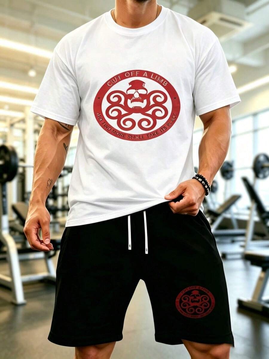 2 Piece Sets Summer Outfits Deadpools Marvels Little Mean DC Avengers X- ClAsssic Cotton Retro Short SLeesve Daily Casual Printed Stylish Versatile T-Shirt - Đen và trắng - Xem 1
