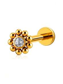 1pc Floral Design Rhinestone Nose Stud, Suitable For Daily Wear - Gold - View 3