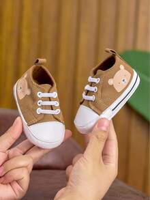 Toddler Boys/Girls Casual Fashion Soft Bottom Slip-On Canvas Sneakers, Cartoon Pattern, Suitable For Indoor/Outdoor, 0-1 Years Old, Spring/Autumn - Khaki - View 10