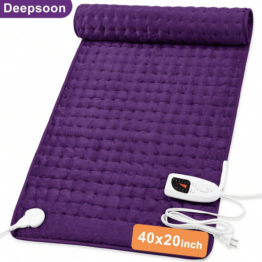 Deepsoon XXXL Heating Pad - Available In Three Sizes: 40 Inches X 20 Inches, 33 Inches X 17 Inches, And 24 Inches X 12 Inches; Featuring 6 Temperature Settings And 4 Timer Settings; Built In Portable Massage Function; Specially Designed To Provide Soothing Thermal Therapy For The Back, Neck, Shoulders, And Legs; Machine Washable, Easy To Clean; The Ideal Gift For Father's Day Or Birthday. Newly Upgraded Version! - View 1