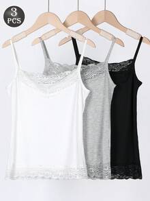 3件套女士蕾丝花卉吊带内衣，百搭休闲舒适夏季上衣 - 彩色 - 查看 10
