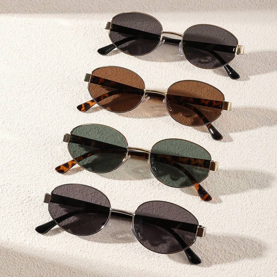 6pcs Retro Metal Frame Oval Eyeglasses, Fashionable For Men And Women, Suitable For Daily Wear, Traveling, And Beach - 715C1/C2/C3/C4 - View 1