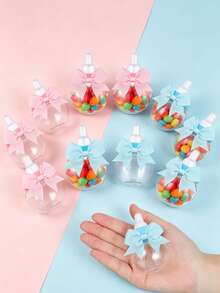 Bộ 12/1 - Quà tặng tiệc mừng em bé sắp chào đời: Chai sữa mini, Hũ kẹo trang trí nơ, Quà tặng tiệc tiết lộ giới tính, Quà sinh nhật, Quà tặng phù hợp đựng kẹo, sô cô la, bánh ngọt, món tráng miệng, Quà cưới công chúa, Quà tặng khách mời tiệc mừng em bé (Hồng, Xanh dương) - Nhiều màu - Xem 3