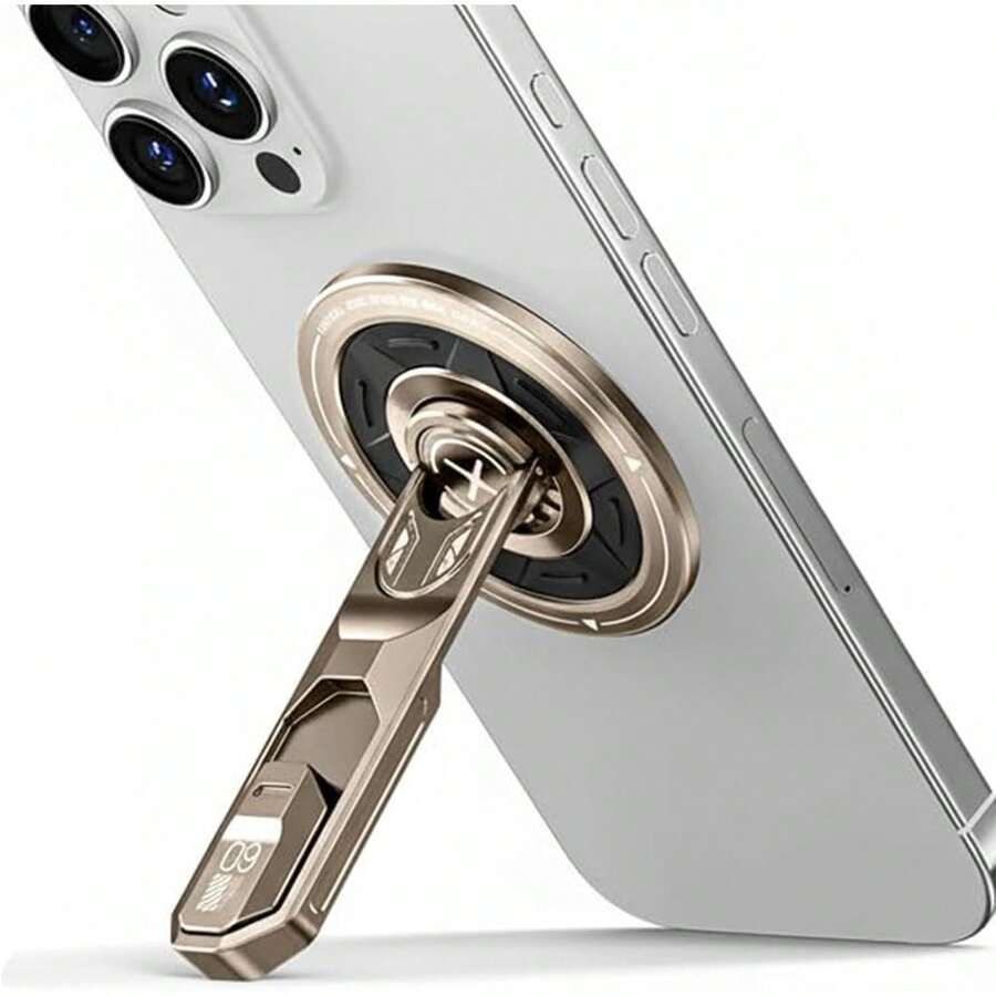 Soporte Magnético para Celular con Anillo, Fabricado en Aleación de Aluminio, 360 ° , con Botón de Alivio de Presión, para uso en la Oficina y Hogar, Compatible con Teléfonos /Android(Dorado) - Dorado - Ver 1