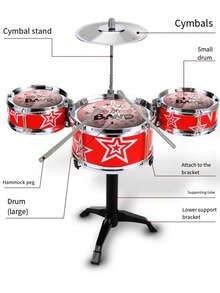 Drum Set Toy For Beginners, Percussion Instrument Jazz Drum Toy, Random 5-Pointed Star Placement On Drum Frame - Multicolor - View 4