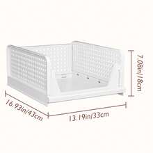 1pc Wardrobe Storage Box, Stackable Plastic Drawer Basket For Closet, Cabinet, Kitchen, Bathroom, Office, White - View 6