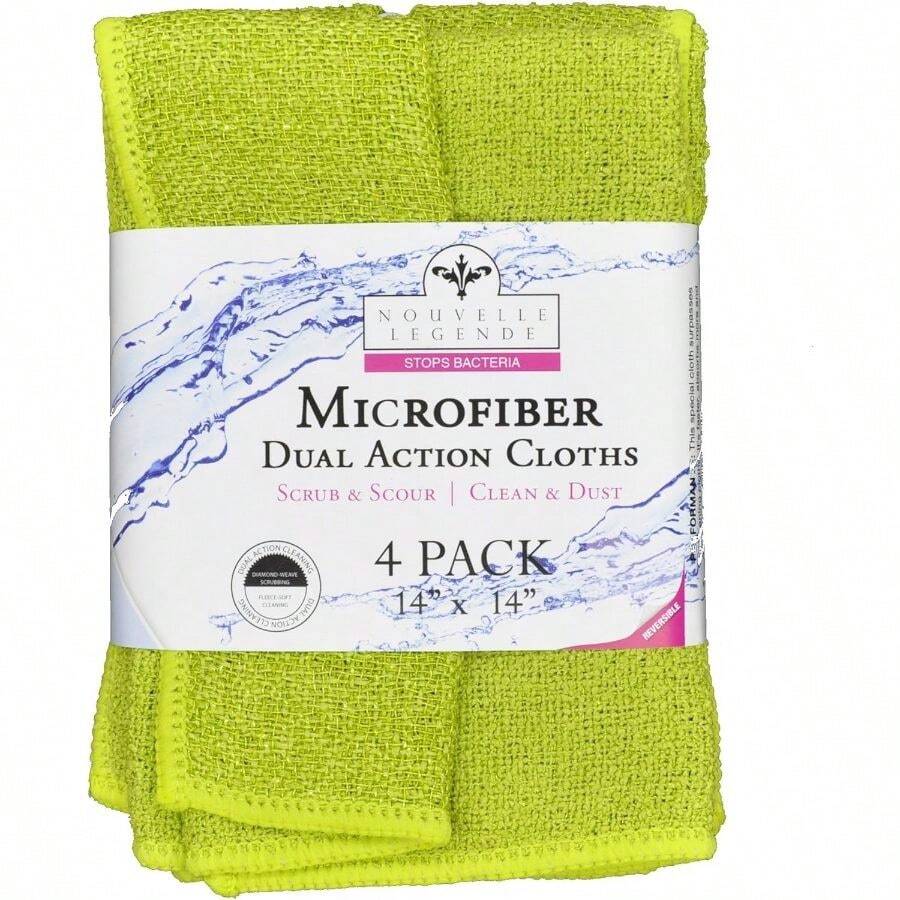 Nouvelle Legende Microfiber Dish Cloths Washing Dishes With Poly Scour Side - Kitchen Cleaning Rags With Scrubbing Mesh - 315 GSM, 14x 14 Inches, Green 4-Pack - Màu xanh lá - Xem 1