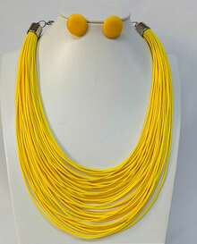 Maxi Waxed Multi-Strand Necklace Set With Button Earrings - 黃色 - 查看 1