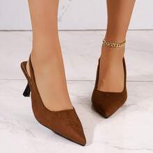 Caramel Brown Suede Pointed Toe Backless High Heel Sandals, French Stiletto Kitten Heel Pumps, Versatile Comfortable Commuter Heels, Summer Sandals - Coffee Brown Velvet - View 7