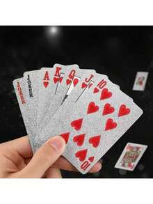 1 Set Waterproof 24K Gold Foil Playing Cards - Black & Gold Plastic Poker Deck With Shiny Foil Surface, Durable & Flexible, Perfect For Magic Shows, Parties, Game Nights, Home Entertainment & Holiday Gifts For Valentine's Day, New Year & Halloween - Silver - View 4