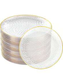 50个/25个/10个透明金边餐盘，西式餐盘，派对餐盘，意面盘，大号10.25英寸/小号7.5英寸，可重复使用的蓝色/透明金边餐盘，透明蓝色巴洛克风格餐盘，金箔镶边，适用于派对、宴会、婚礼、新年、情人节等场合，优质餐盘套装 - 無色 - 查看 11