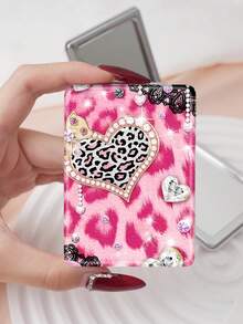 1PC Millennium Y2K Style Sweet Series Vanity Mirror, Foldable Lightweight Ultra-Thin Convenient Hand Mirror, PU Leather, Suitable For Multiple Scenes And All People, Small Mirror For Carrying, Pocket Mirror, Cartoon Ins Style Unique Leopard Print Star Pattern, Suitable For Various Occasions, Travel, Party, Work, School - Multicolor - View 9