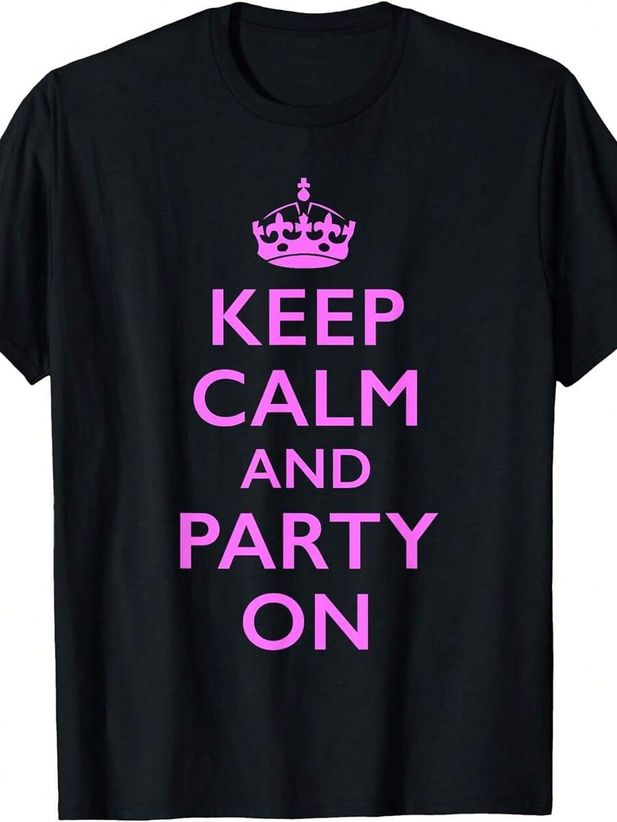 Camiseta rosa con el texto Mantén la calma y sigue fiestando. - Negro - Ver 1