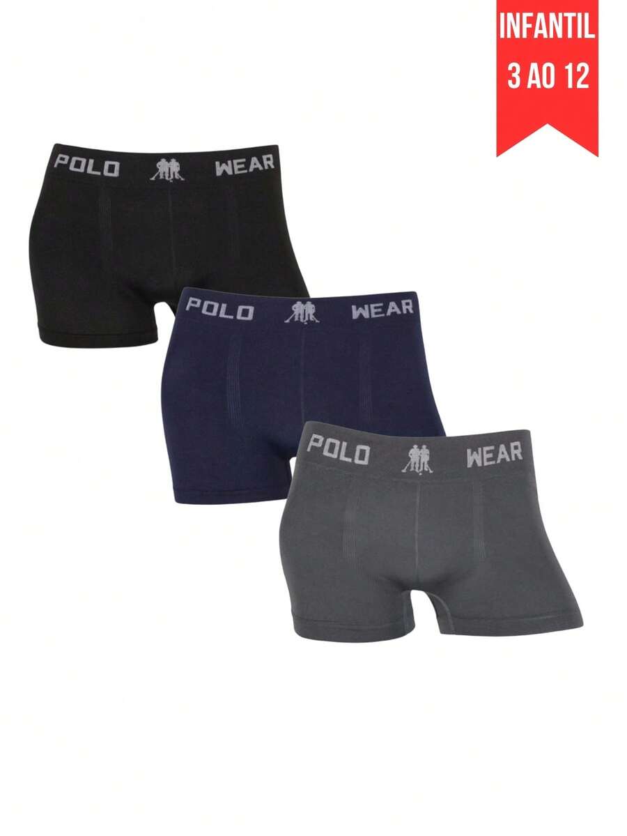 Set Of 3 Polo Wear Original Boys' Boxer Briefs For Kids - Premium Quality - 1個黑色/1個海軍藍/1個鉛灰色 - 查看 1