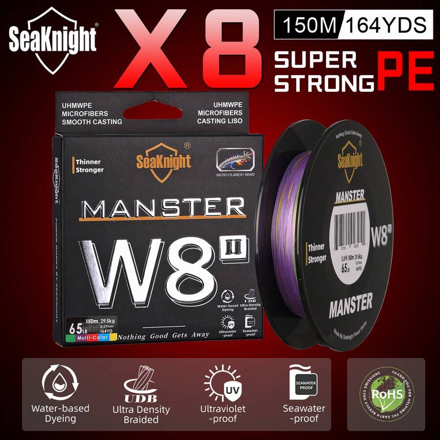 Dây câu SeaKnight 150M MANSTER W8 II 8 sợi bện - Siêu bền, chống mài mòn, không giãn - Độ bền từ 15LB đến 100LB, thích hợp cho cả nước mặn và nước ngọt. - Nhiều màu - Xem 1