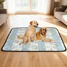 1pc Blue Plaid Floral Pattern Pet Mat Dog Bed Mat Home Pet Mat Machine Washable All Seasons Easy To Clean - Multicolor - View 3