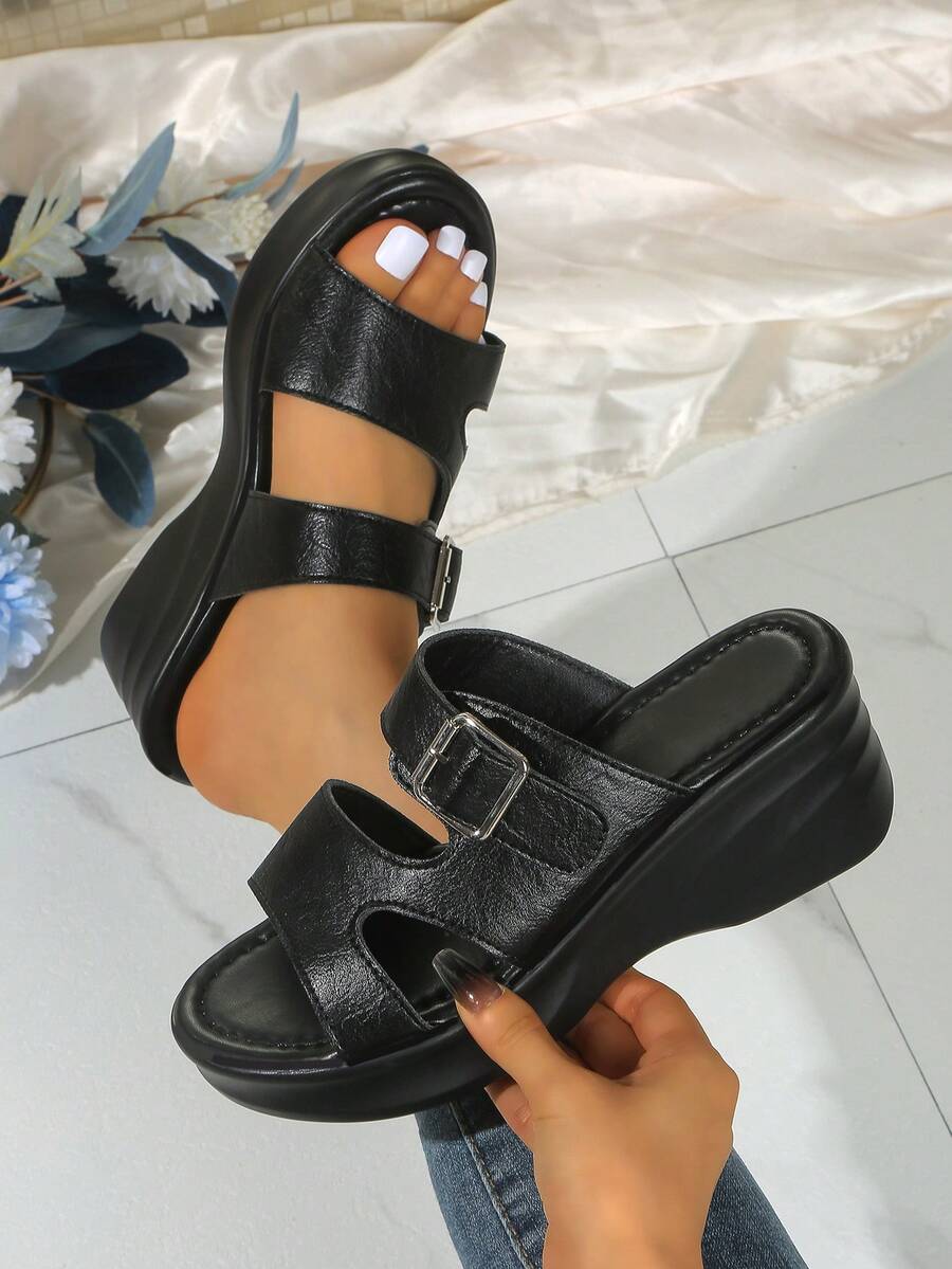 Sandálias de Plataforma Elegantes e Confortáveis para Mulheres, Chinelos Deslizantes de Sola Grossa Versáteis e da Moda para Uso Externo no Verão