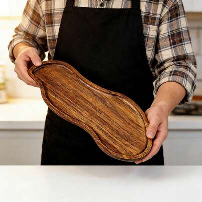 1PCAcacia Wood Tray, Multi-Functional Oval Wooden Plate, Wooden Cheese Board. Ideal For Serving Breakfast, Coffee, Tea, Snacks, Desserts, Barbecues And Beverages. It Can Be Used As A Snack Tray, Tableware Plating Tool And Kitchen Accessory For Family Gatherings, Suitable For Home Kitchens, Dining Rooms, Outdoor Spaces And Picnics. It Is Also A Perfect Gift Choice For Occasions Such As Mother's Day And Father's Day.