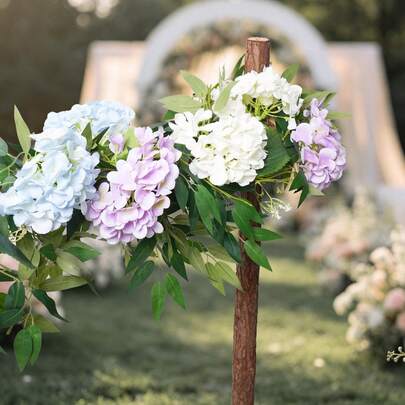 Spring & Summer Artificial Hydrangea Wall & Door Hanging Decor, Mixed Blue, Purple And White Flowers With Green Leaves, Suitable For Home Decor, Farmhouse Style And Wedding Decoration