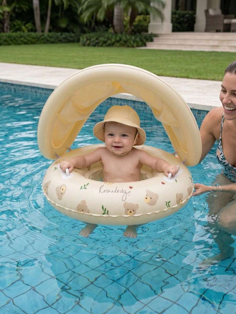 Flotador inflable con diseño de oso y asa de , flotador de piscina antivuelco, juguete de agua de verano - Multicolor - Ver 1