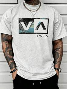 Men Red Crew Neck T-Shirt Tropical Palm Tree Ocean Graphic Box Print Short Sleeve West Coast Surf Casual Streetwear Tee - 淺灰色 - 查看 8