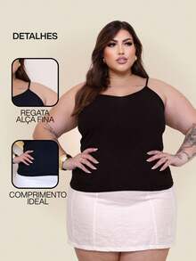 Kit 2 Regata Sammy Lisa Feminina Plus Size Alça Fina Sem Bojo Viscolycra E Tecido Confortável E Leve - Preto - Visão 5