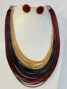 Maxi Waxed Multi-Strand Necklace Set With Button Earrings - 多色 4 - 查看 2