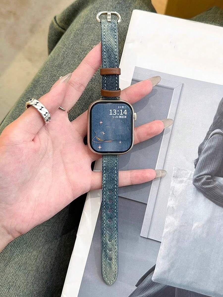 Retro Fashion Slim Denim Band, Suitable For Watch Series 1/2/3/4/5/6/7/8/9/10/SE/Ultra 38mm 40mm 41mm 42mm 44mm 45mm 49mm, Minimalist, Casual, For Men And Women