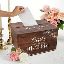 1 Set Wooden Wedding Card Box, Mr. & Mrs. Card Design, Multifunctional Wedding Bride Card Storage Box, Suitable For Wedding Party Decoration, Anniversary, Bridal Shower, Size: 30*23*18cm, Summer Birthday Gift, Beach Theme, Back To School Supplies, Room Decor - Multicolor - View 6
