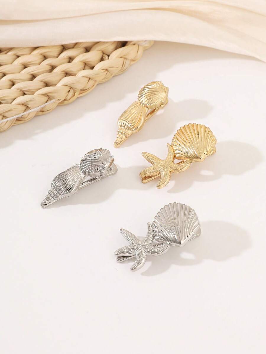 2pcs Fashion Ocean Seashell Starfish Alloy Hair Clips, Marine Elements For Beach Vacation Photo Shoot, Women Accessories,Bobby Pin,Hair Claws - Multicolor - View 1