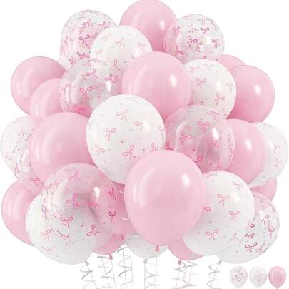 Set van 10 roze latexballonnen met strik, inclusief transparante witte en roze ballonnen, geschikt voor verjaardagen, jubilea, liefdesverklaringen, huwelijksaanzoeken, bruiloften, vrijgezellenfeesten, romantische avonden, babyshowers, doopfeesten en kraamfeesten.