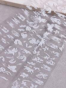 White Petals Butterfly Lace Flower Nail Art Transfer Paper, Ink Flower Line Pattern Nail Stickers Wedding Nail Design - Y2K Elegant Nail Art Decoration, DIY Nail Salon Accessories Nail Supplies - White - View 9