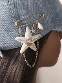 1 pieza Broche hecho a mano con conchas marinas y borlas, estilo bohemio de vacaciones en la isla, adecuado para uso diario casual de mujeres, hebilla ajustable para la cintura y decoración de sombreros, la forma artesanal puede variar ligeramente - estrella de mar - Ver 11