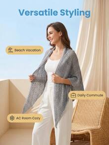 1pc Women's Solid Color Knitted Breathable Triangular Lightweight Decorative Elegant Bohemian Style Triangular Shawl, Beach/Travel, Spring/Summer/Autumn, Holiday, - Multicolor - View 4