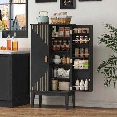 120x59x30cm Kitchen Cabinet, Cupboard, Sideboard, Spacious 2-Door Storage Cabinet With Door Shelf, Vintage Style Storage Cabinet – Suitable For Kitchen, Dining Room, Living Room And Hallway