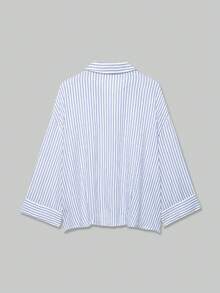 YROOE 女士春夏百搭条纹衬衫，通勤必备 - 藍白條紋 - 查看 2